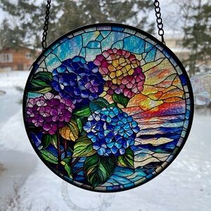 Stained Glass Hydrangea Suncatcher